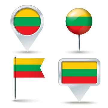 Map pins with flag of Lithuania Stock Illustration