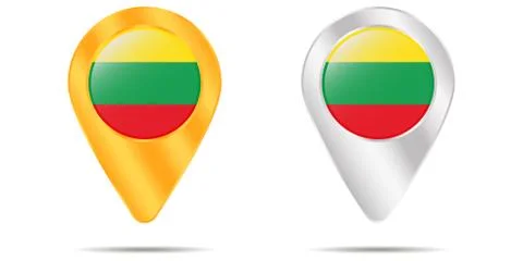 Map of pins with flag of Lithuania. On a white background. Vector Stock Illustration
