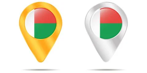 Map of pins with flag of Madagascar. On a white background Stock Illustration