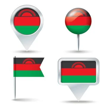 Map pins with flag of Malawi Stock Illustration
