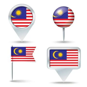 Map pins with flag of Malaysia Stock Illustration