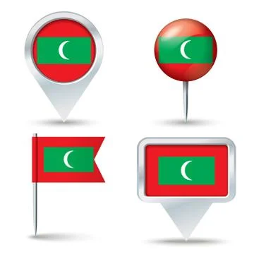 Map pins with flag of Maldives Stock Illustration