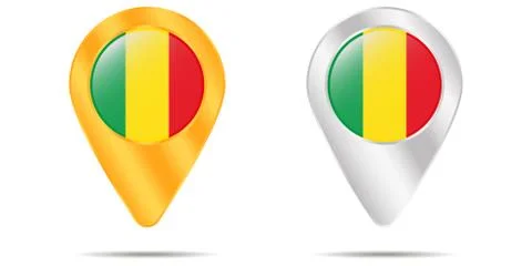 Map of pins with flag of Mali. On a white background Stock Illustration