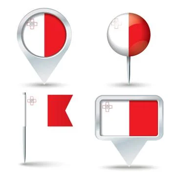 Map pins with flag of Malta Stock Illustration