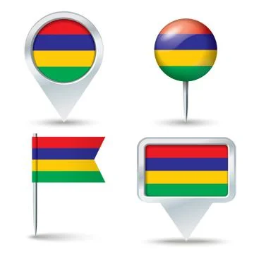 Map pins with flag of Mauritius Stock Illustration