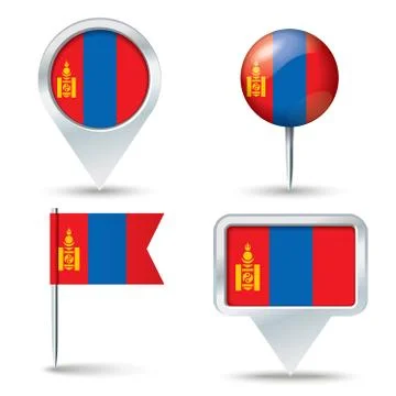 Map pins with flag of Mongolia Stock Illustration