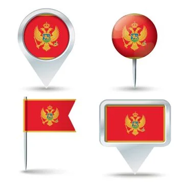 Map pins with flag of Montenegro Stock Illustration