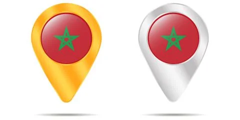 Map of pins with flag of Morocco. On a white background. Vector Stock Illustration