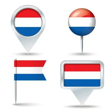 Map pins with flag of Netherlands Stock Illustration