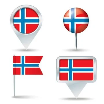Map pins with flag of Norway Stock Illustration