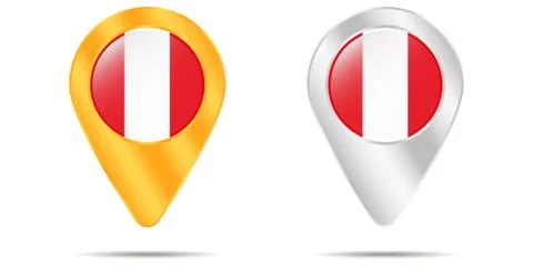 Map of pins with flag of Peru. On a white background. Vector Stock Illustration