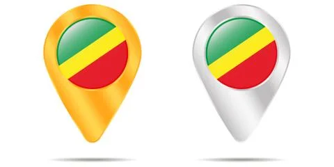 Map of pins with flag of Republic of the Congo. On a white background Stock Illustration