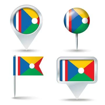 Map pins with flag of Reunion Stock Illustration