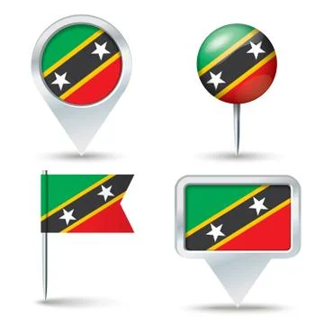 Map pins with flag of Saint Kitts and Nevis Stock Illustration