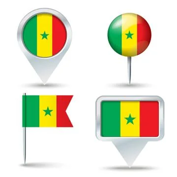 Map pins with flag of Senegal Stock Illustration
