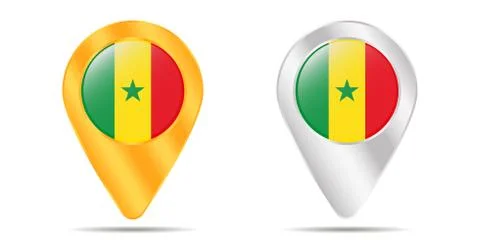 Map of pins with flag of Senegal. On a white background Stock Illustration