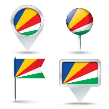 Map pins with flag of Seychelles Illustrazione stock