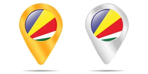 Map of pins with flag of Seychelles. On a white background Stock Illustration