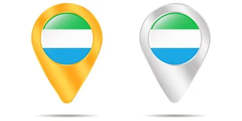 Map of pins with flag of Sierra Leone. On a white background Stock Illustration