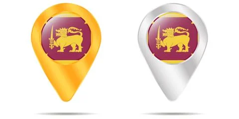 Map of pins with flag of Sri Lanka. On a white background Stock Illustration