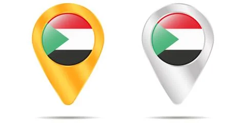 Map of pins with flag of Sudan. On a white background Stock Illustration