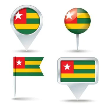 Map pins with flag of Togo Stock Illustration