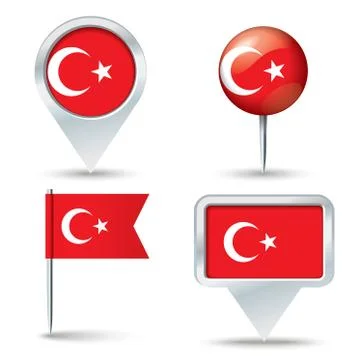 Map pins with flag of Turkey Stock Illustration