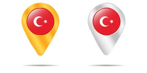 Map of pins with flag of Turkey. On a white background Stock Illustration