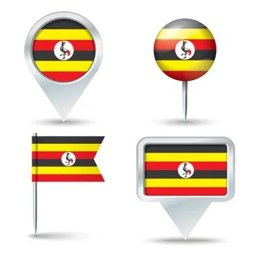 Map pins with flag of Uganda Stock Illustration