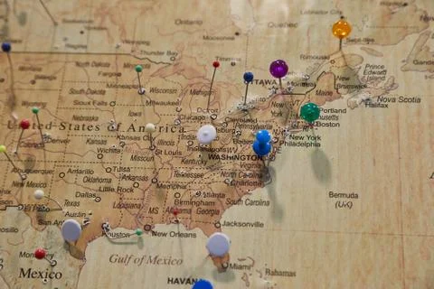 Map with pins Stock Photos