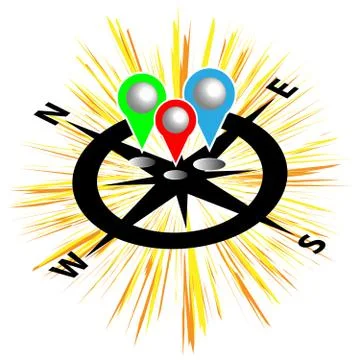 Map pins with rays isolated on white background Stock Illustration