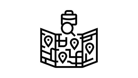 Map pins showing multiple workplaces line icon animation Stock Footage 326121263