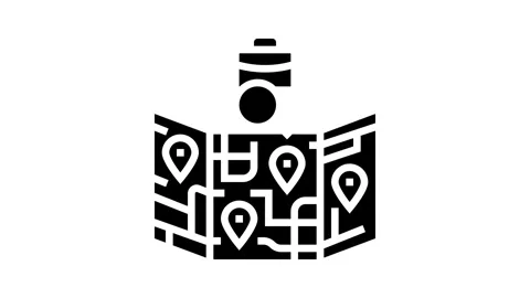 Map pins showing multiple workplaces glyph icon animation Stock Footage 326139466