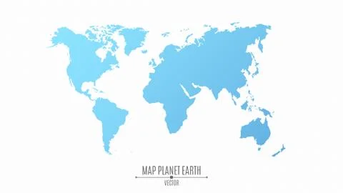 Map of the planet earth in a flat style. The continents are blue. The big pla Stock Illustration
