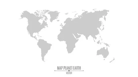 Map of the planet earth in a flat style. Continents of gray color. The big pl Stock Illustration