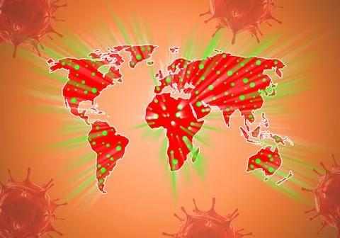 Map of the planet Earth with green rays emanating from it. Virus pandemic con Stock Illustration