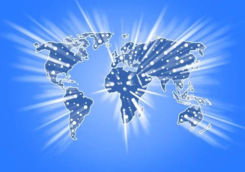 Map of the planet Earth with rays of light emanating from it. Stock Illustration