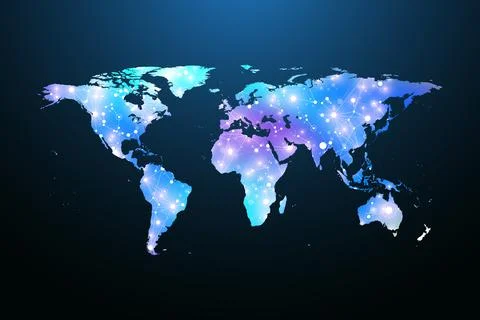 Map of the planet. Global social network. Floating blue plexus geometric 스톡 일러스트