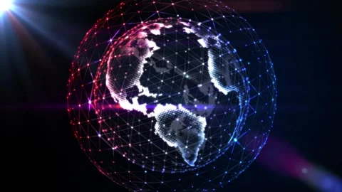 Map of the planet. World map. Global social network. Future. Blue futuristic  Vídeo Stock 145105573