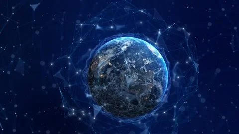 Map of the planet. World map. Global social network. Blue futuristic background Stock Footage 333958797