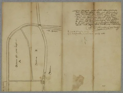 Map of a plot of arable land and a plot of pasture, located outside the St... Fotos de archivo