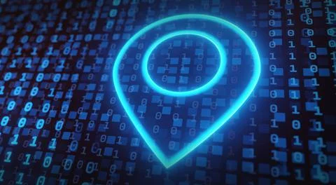 Map point icon abstract blue background illustration design with Binary Data  Illustrazione stock