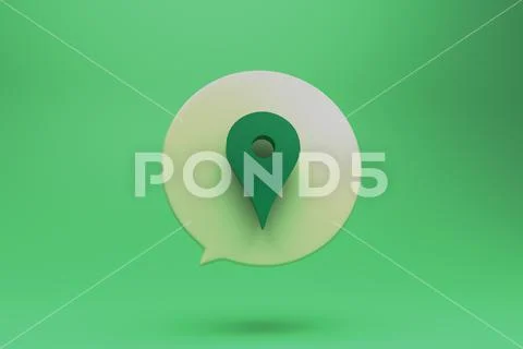 Map point symbol sign in a round dialog box on green background ...
