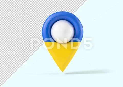 Map point with ukraine flag colors, mockup PSD Template