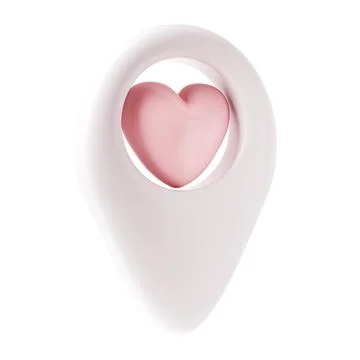 Map pointer 3d pin icon valentine. White geotag location point with pink heart Stock Illustration
