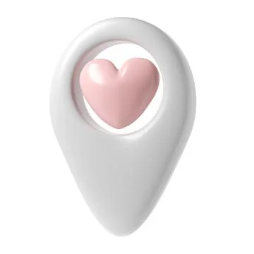 Map pointer 3d pin icon valentine. White geotag location point with pink heart Illustrazione stock