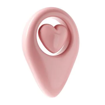 Map pointer 3d pin icon valentine. Pink geotag location point with heart Stock Illustration