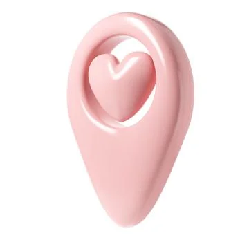 Map pointer 3d pin icon valentine. Pink geotag location point with heart Stock Illustration