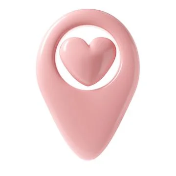 Map pointer 3d pin icon valentine. Pink geotag location point with heart Stock Illustration