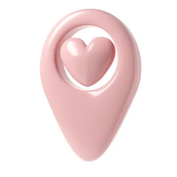 Map pointer 3d pin icon valentine. Pink geotag location point with heart Stock Illustration